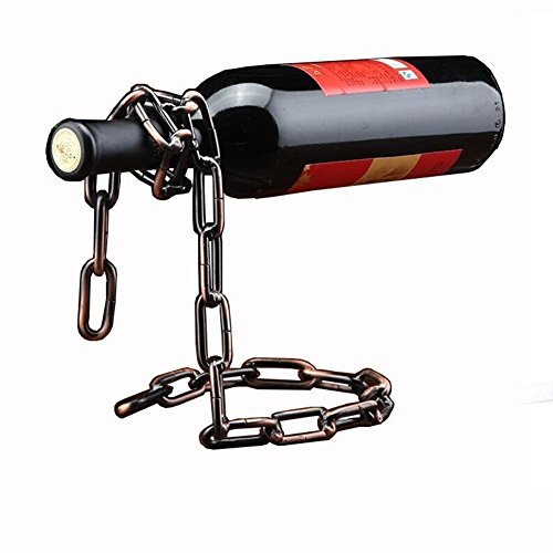 VintageBee Vintage Chain Bottle Holder Steel Link Novelty Magic Floating Wine Bottle Rack/Holder - Holds Bottles In the Air (Bronze)