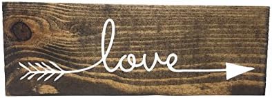 Love Arrow Wood Sign Wooden Wall Hanging Block Shelf Decor (Walnut Stain)