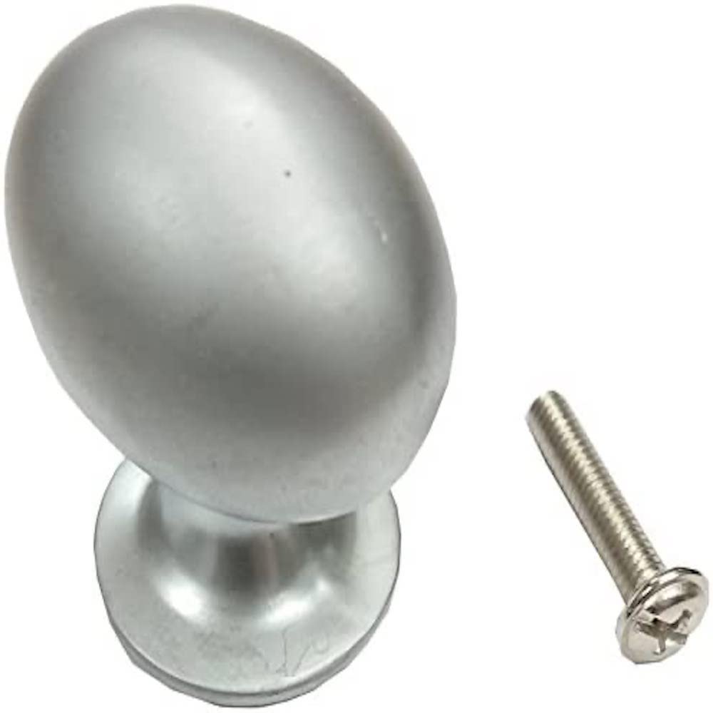 Merriway BH06141 (4 Pcs) Cupboard Cabinet Door Knob Oval Metal Matt Nickel 32mm - Pack of 4 Pieces