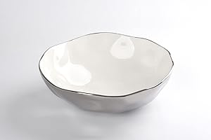 Pampa Bay Titanium-Plated Porcelain Wide Bowl, 12 Inch, Silver/White Tone, Oven, Freezer, Dishwasher Safe
