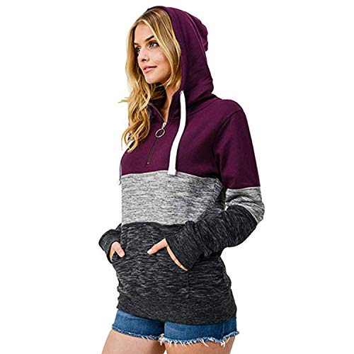 Women Hoodies Stripe Long Sleeve Cowl Neck Drawstring Pullover Sweatshirts Tops Wine