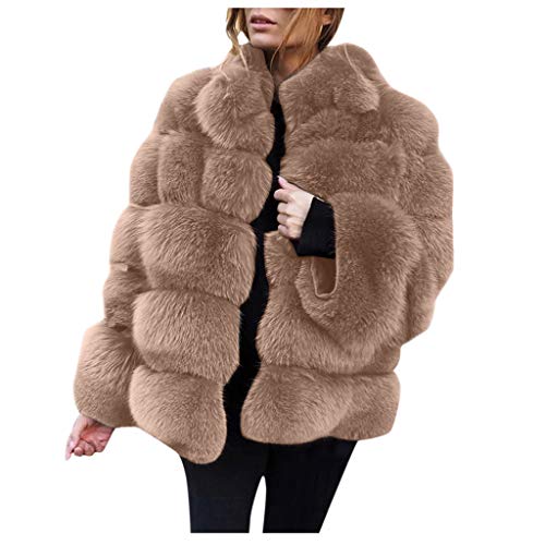 Plus Size Faux Fur Coat Women Thicken Winter Warm Comfort Outerwear Open Front Cardigan Overcoat Jacket - Limsea Khaki - Thumbnail 6