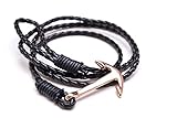 Anchor Bracelet by Be.You Company - Stainless Steel Gilded Anchors with Genuine Rope Weave - Best Men’s Bracelet for Fashion & Style - Black Cord & Gold Anchor