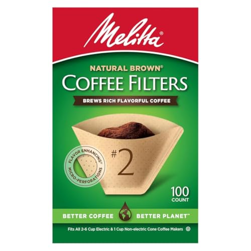 Melitta Cone Coffee Filters, Natural Brown, No. 2, 100-Count Filters (Pack of 6)