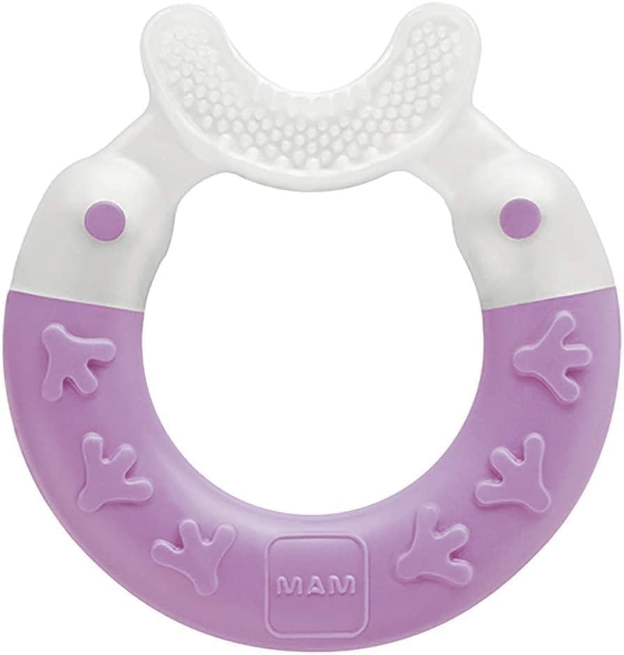 MAM Bite & Brush | Sensory Teething Toys | Suitable for 3+ Months | Soothes Painful Gums | Easy-to-Hold Ring Handle | BPA- and BPS-Free | Purple