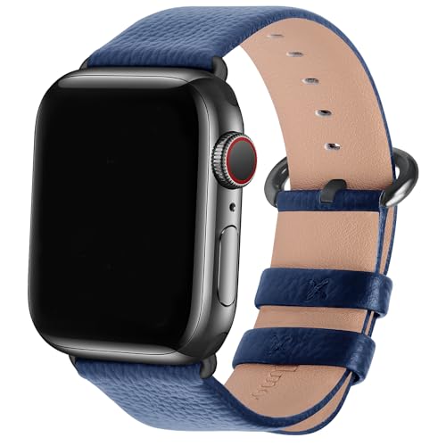 Fullmosa Leather Bands Compatible with Apple Watch Band 49mm 46mm 45mm 44mm 42mm for Men Women, Top Grain Genuine Leather Strap for iWatch Series 11/10/9/8/7/6/5/4/3/2/1,Ultra3/2/1,SE3/2/1, Dark Blue/Smoky Grey