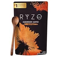 RYZE SUPERFOODS Mushroom Coffee Dark Roast, 6 Adaptogenic Mushrooms & Prebiotic Blend, Instant Coffee Supports Energy, Focus, Digestion & Immunity, Lions Mane & Turkey Tail, 30 Servings.