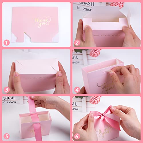 VGOODALL 24PCS Small Thank You Gift Bags, Mini Party Favor Bags Pink Candy Bags Treat Boxes Paper Gift Bags with Bow Ribbon for Wedding Valentine\'s Day Bridal Baby Shower Birthday Party