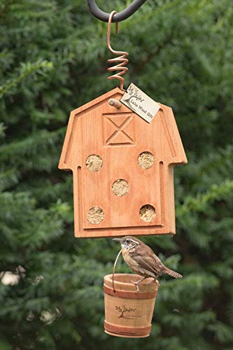 LakeWoodGift Includes Suet Country Barn Best Homemade Hanging Bird Suet Feeder Includes Suet and Wooden Seed Bucket for Wild Birds garden lover seed bucket outdoor good quality eucalyptus wood - Thumbnail 6