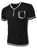 TheLees Slim Fit 2 Tone Button Point V-neck Short Sleeve Tshirts