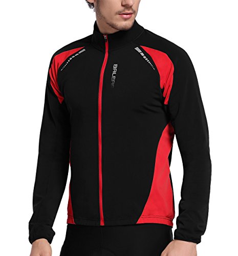 Baleaf Men's Full Zip Long Sleeve Thermal Cycling Jersey Windproof Jacket Black Red Size M