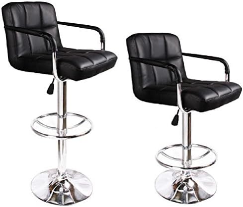Comixpro 2 Black Bar Stools Leather Modern Hydraulic Swivel Pub Chair Barstool w/ Armrest