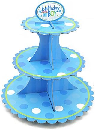 SarSean Cardboard Cupcake Stand, Blue Polka Dot for Baby Shower Boy Birthday