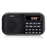Portable AM FM Radio, Geson Mini Music Radio Player Support Micro SD Card/USB Disk with LED Screen Display(Black)