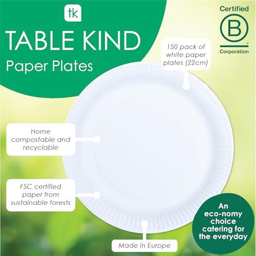 Table Child x 150, 22 cm, Environmentally Friendly Paper Plates for Birthday, Environmentally Friendly, Recyclable, Disposable Tableware, Biodegradable Party Accessories, Home Compostable, Made in the EU