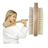 Vive Shower Brush - Dry Skin Body Exfoliator - Shower and Bath Scrubber For Wash Brushing, Exfoliating, Cellulite, Foot Scrub, Leg Exfoliant w/Soft and Stiff Massage Bristles - Wooden Long Handle