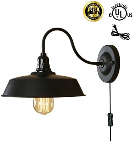 Wall Sconce Lighting Gooseneck Wall Lamp Black Industrial Vintage Farmhouse Wall Light Fixtures Plug in Cord With On Off Switch E26 Base for Bedroom (plug-in wall lamp)