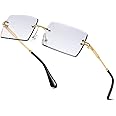 aisswzber Fashion Rimless Rectangle Sunglasses for Women Men Square Glasses Ultralight UV400 Eyewear Unisex 9031