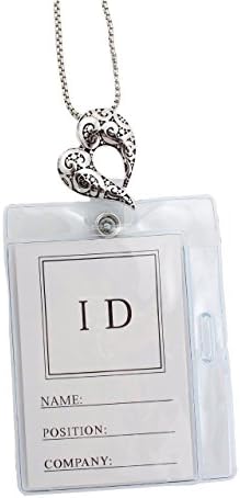 Heart Shaped Antique Silver Tone ID Badge Holder Lanyard Necklace
