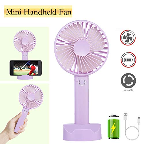 Battery Handheld Fan, Portable Battery Operated Fan : Rechargeable & Adjustable 3 Speeds Mini Personal Electric USB Fan with Desk Stand for Home/Office/Travel/Outdoor (Purple) - Thumbnail 7