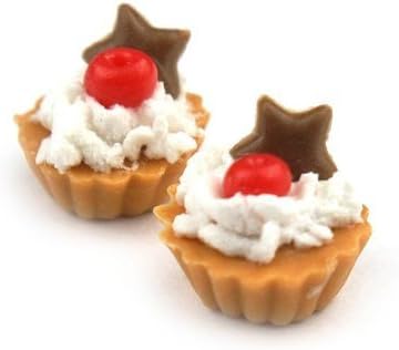 MyTinyWorld 4 x Dolls House Miniature Loose Handmade Cherry and Chocolate Star Tarts