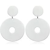 TIANHONGYAN Retro Simple Acrylic Neon Earrings Hollow Round Dangle Drop Earrings for Women Girls Resin Geometric Statement Earrings 70s 80s Earrings Party Jewelry