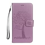 iPhone 7 Plus/iPhone 8 Plus Wallet Case,Ztongy Flip Case Owl And Tree Embossed PU leather Soft TPU Cash&ID card slot Bracket Function Protective Cover for iPhone 7 Plus/iPhone 8 Plus (Purple)