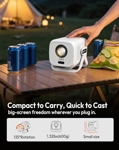 Xgody N5 Video Projector – 1080P Mini Video Projector Compatible with Netflix, Autofocus & Auto Keystone Correction, WiFi6 Bluetooth5.4, 4K Portable Overhead Projector, 135° Rotation Home Theater