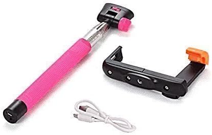 Showpin D09 Wired Control Extendable Handheld Selfie No Bluetooth 3.5mm Wired Stick Audio Cable Monopod Plug with mirror for smartphone,No Charger Charging Free No Bluetooth No WIFI Remote Shutter Button and Adjustable Phone Holder for many phone models and Cameras (pink2)