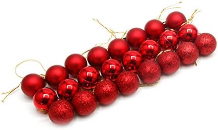 LinkinStar 24Pcs Glitter Christmas Balls Xmas Tree Baubles Hanging Decor Christmas Ornament (Red)