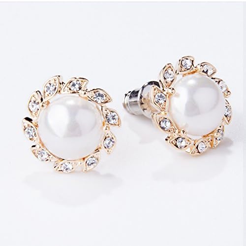 Gold Plated Zirconia Pearl Ball Round Button Stud Earrings (YELLOW)