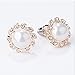 Gold Plated Zirconia Pearl Ball Round Button Stud Earrings (YELLOW)