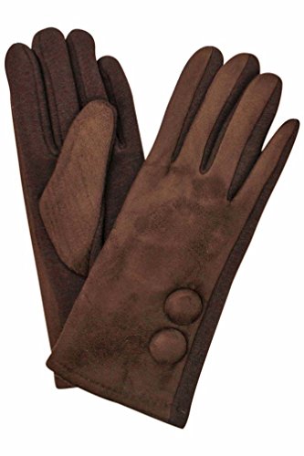 Brown Faux Suede Classic Two Button Lined Womens Gloves Brown Faux Suede Classic Two Button Lined Womens Gloves