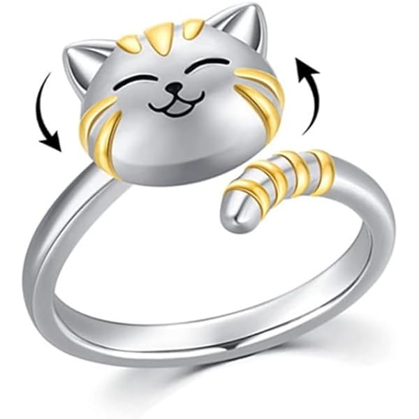 thumbnail image 2 of Moonstone Cat Rings For Women 925 Sterling Silver Heart Moonstone Ring Adjustable Open Rings Cute Cat 2 of 13