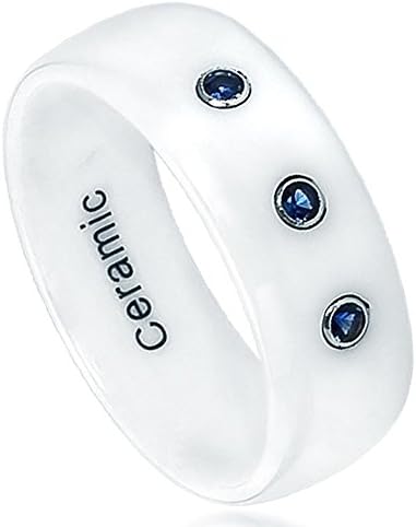 8mm Polished Bezel Set Round Sapphire Domed White Ceramic Wedding Band