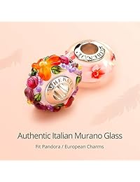 Cuenta de auténtico cristal de murano en color azul con núcleo de plata 925, compatible con brazaletes  peos, de ATHENAIE