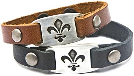 Dillon Rogers " Fluer de lis " - Leather bracelet with metal I.D. style charm - black