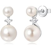 Pearl Stud Earrings for Women, 14K Gold Plated Hypoallergenic Dainty Small Shell Pearl Wedding Earrings for Brides Bridesmaid, Sterling Silver Ear Posts Jewelry Gifts