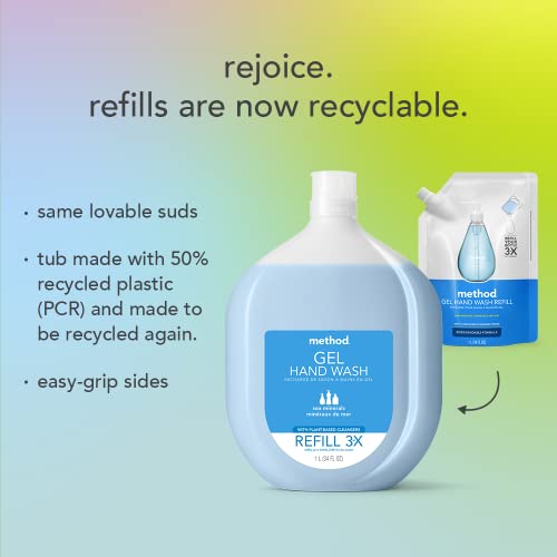 Method Gel Hand Soap Refill, Free + Clear, Recyclable Bottle, 34 oz, 4