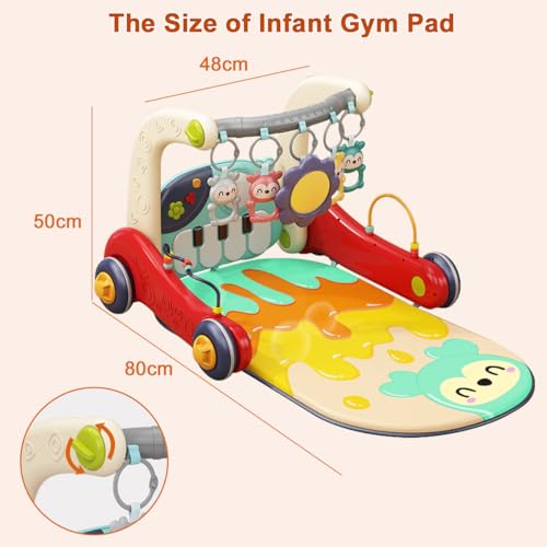 Baby Play Gym Mat, Kick & Play Piano Activity Center for 0-12 Months | Thick soft non-slip Fabric, 80x50x48cm, Detachable toys & Mirror, Washable, Easy setup, Portable, Boosts sensory growth
