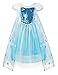 Padete Little Girls Anna Princess Dress Elsa Snow Party Queen Halloween Costume (7 Years, Blue Short Sleeve)
