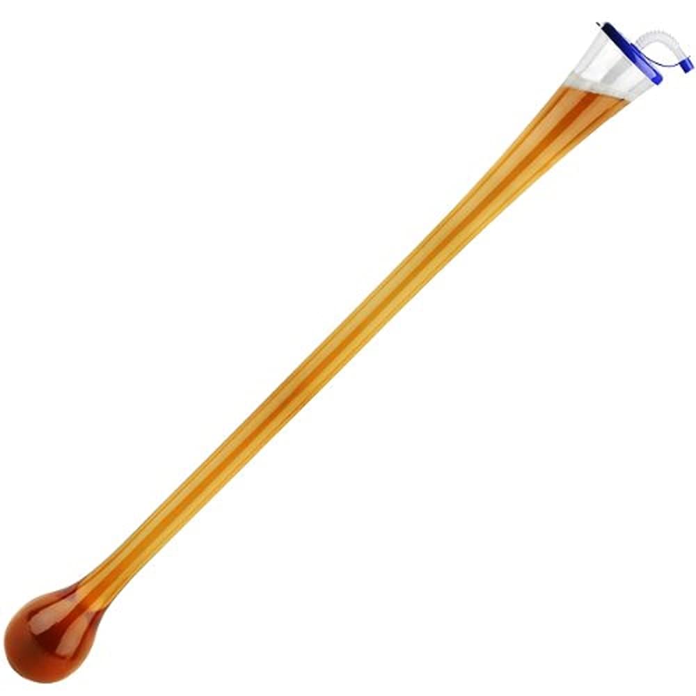 Plastic Yard of Ale Glass with Lid and Straw by bar@drinkstuff | 2.8 Pint, 3ft Yard of Ale Glass, Plastic Yard Glass | Novelty Beer Glass 1yd Long