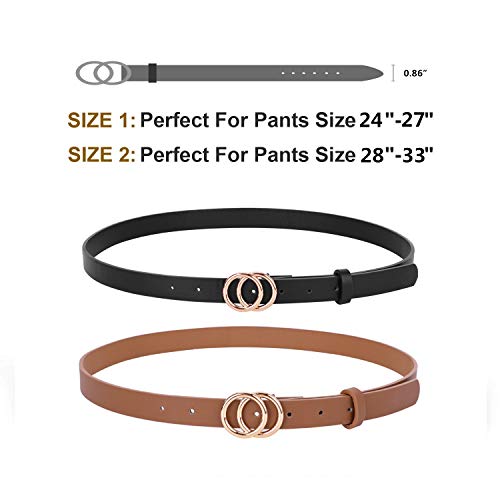 WERFORU 2 Packungen Damen Ledergürtel Kunstleder Taillengürtel mit doppelter O-Ring-Schnalle
