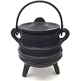 New Age Imports, Inc. Cast Iron Cauldron w/Handle & lid, Ideal for smudging, Incense Burning, Ritual Purpose, Decoration, Halloween Decoration, Candle Holder, etc. (Ribbed Style 4