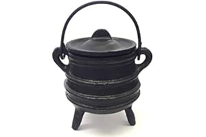 New Age Imports, Inc. Cast Iron Cauldron w/Handle & lid, Ideal for smudging, Incense Burning, Ritual Purpose, Decoration, Halloween Decoration, Candle Holder, etc. (Ribbed Style 4" High, 2.25" Dia)