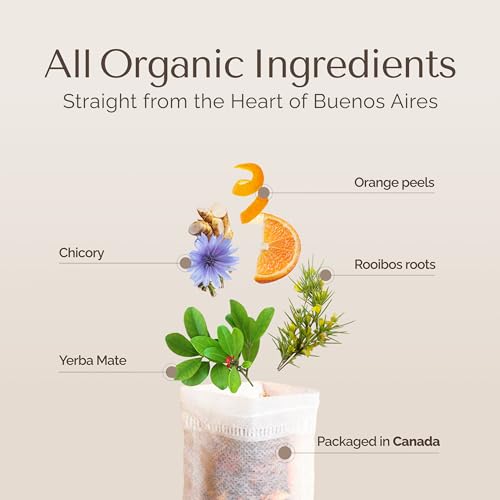 PALERMO ORGANIC YERBA MATE TEA BAGS 20 COUNT – CARAMEL ORANGE MATE WITH CHICORY & ROOIBOS – DECADENT ANTIOXIDANT-RICH DESSERT TEA, JUICY ORANGE & SWEET CARAMEL NOTES, UNSMOKED, VEGAN, GLUTEN-FREE