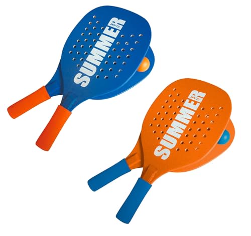Pair of Summer Padel Beach Tennis Rackets with Soft Ball Set Wooden Rackets Sea, Beach and Garden, Beach Rackets