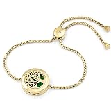 Adjustable Tree of Life Diffuser Bracelet, Chain Bracelet, 20mm Locket, 9 Diffuser Pads, Branded Bag. (Gold)