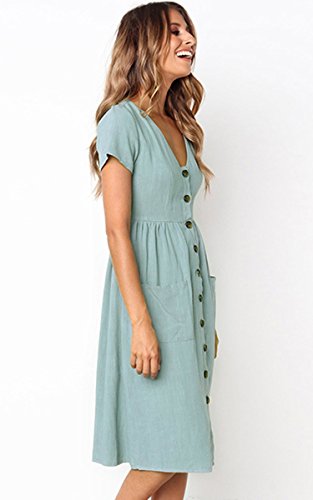 image for Angashion Women's Dresses-Short Sleeve V Neck Button T Shirt Midi Skat