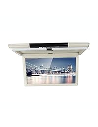 Monitor desplegable CARAVAN 4K, monitor de montaje en techo de alta resolución y pantalla ancha de 15.6 "con entrada HDMI y USB de 1080p, transmisor FM&IR (Beige)